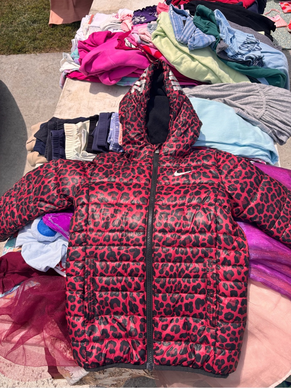 Nike Red and Black Leopard-Print Puffer Jacket